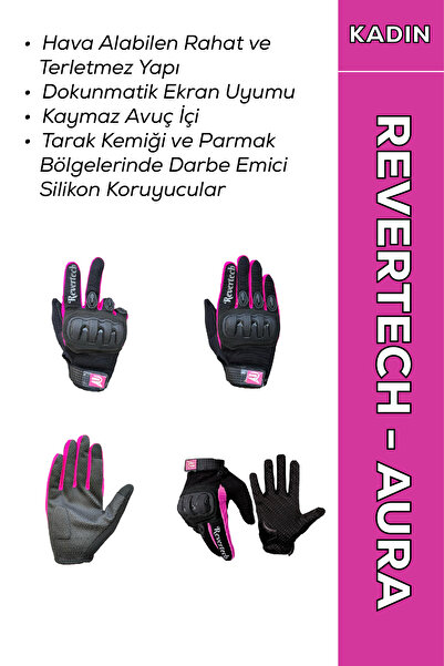 MOTOKIT Revertech Aura Pembe - Dokunmatik Ekran Uyumlu Kadın Motosiklet Eldiv...