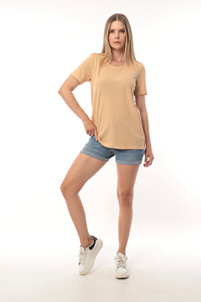 MAMAYAGA Υφασμάτινη μπλούζα μπουκλ με μισό μανίκι Curve Plus Size