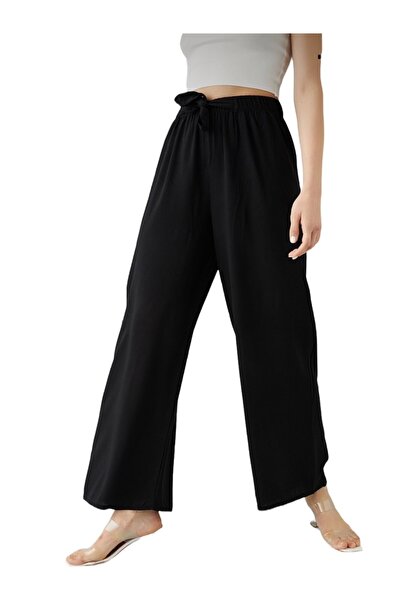 MAMAYAGA Γυναικείο άνετο φαρδύ μαύρο παντελόνι με ελαστική μέση