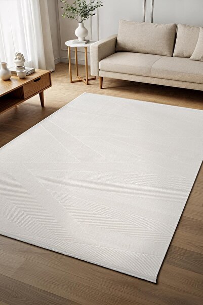 Cotto Home Cotto Cool CL001W Modern Desen Akrilik Beyaz Halı Pamuk Tabanlı Sa...