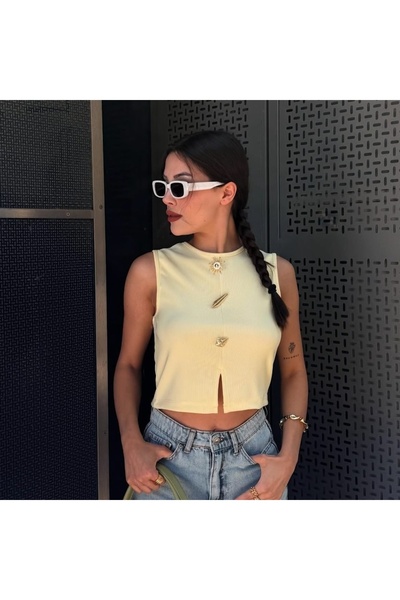 MAMAYAGA Γυναικεία αμάνικη αθλητική κομψή μπλούζα με λαιμόκοψη με αγκράφα μπρ...