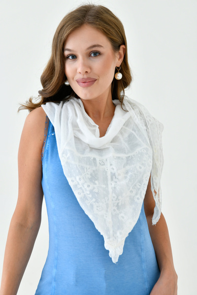 MAMAYAGA Stylish Lace and Mesh Embroidered Sports Shawl - Washable Neck Collar