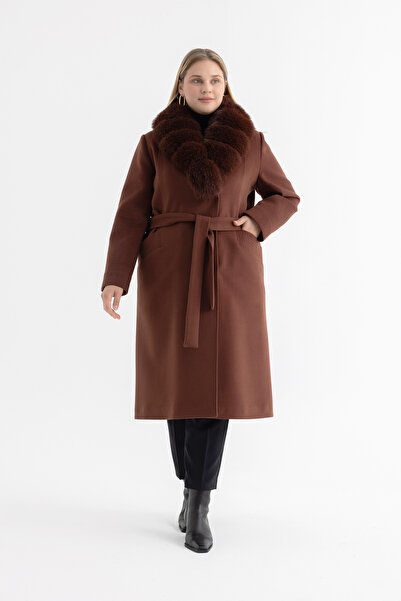 Mia Kara Yandan Cepli Cep Puntolu Boğumlu Kürklü Kadın Kaban Erkek Yaka 4093