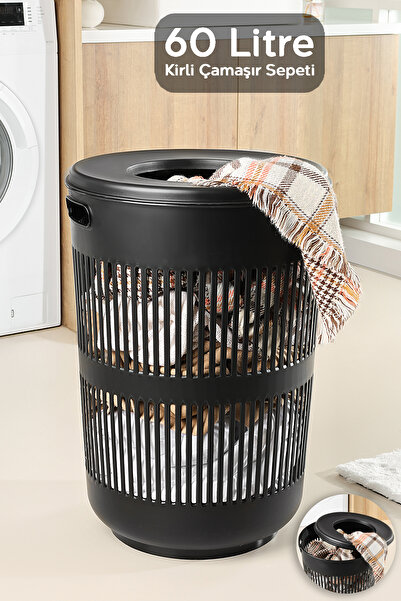 Meleni Home 60 Litre Solara Yuvarlak Kirli Sepeti - Kapak Detaylı Banyo Düzen...