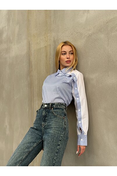 MAMAYAGA Kadın Tasarım Etek Üstü Crop Boy Pamuklu Şık Pamuklu Gömlek