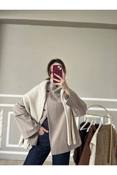 MEKA Taş Rengi Minimal Kısa Trençkot