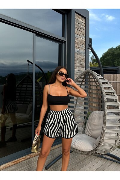 MAMAYAGA Women's High Waist Elastic Waist Patterned Skirt Look Sports Stylish Shorts