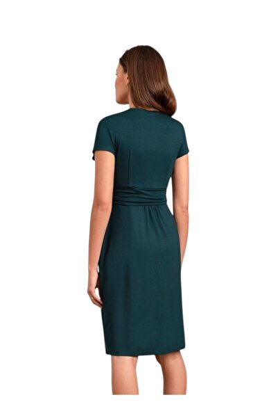 MAMAYAGA Kadın Kısa Kol Emzirme Detaylı Tesettüre Uygun Viskon Rahat Şık Midi Hamile Elbisesi
