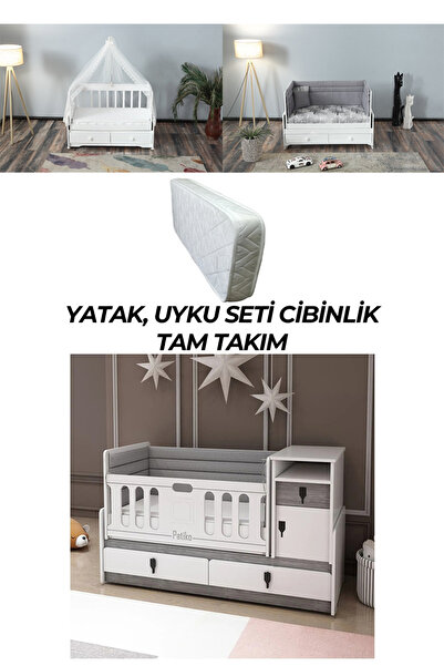 PATİKO FURNİTURE R 131 BERLİN BÜYÜYEBİLEN BEŞİK YATAK UYKU SETİ VE CİBİNLİK T...