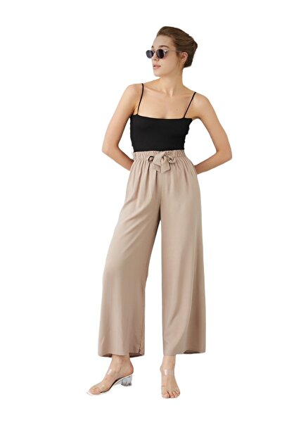 MAMAYAGA Γυναικείο άνετο φαρδύ παντελόνι βιζόν με ελαστική μέση