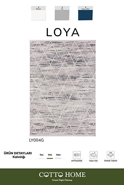 Cotto Home Loya Ly004g Gri Halı Iskandinav Desenli Antialerjik Pamuk Taban Sa...