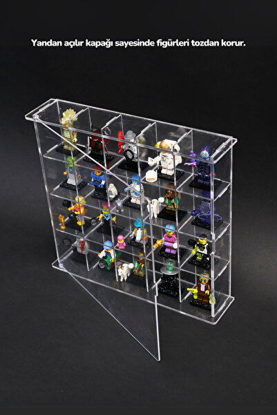 Minoleo 20 Bölmeli Lego Minifigür Kapaklı Pleksi Sergileme Duvar Rafı