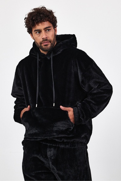 MADZEYMODA Преміум чоловічий чорний комплект з капюшоном та кишенями LS-8622