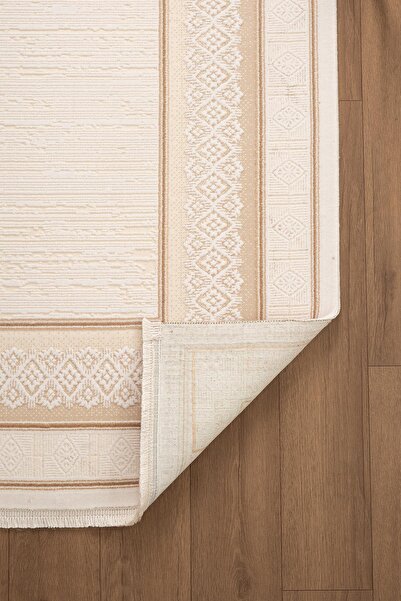 Cotto Home Crown CR003K Krem Halı Klasik Çerçeveli Detaylı Pamuk Taban Akrilik Tozuaz Salon Yatak Odası Koridor