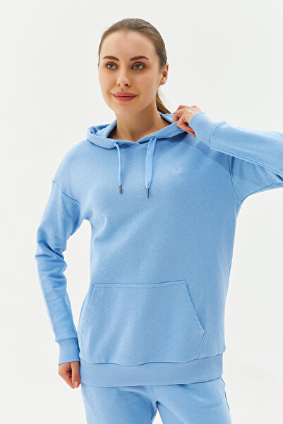bilcee Dark Blue Hooded Cotton Women's Sports Sweatshirt - Kangaroo Pocket 8785