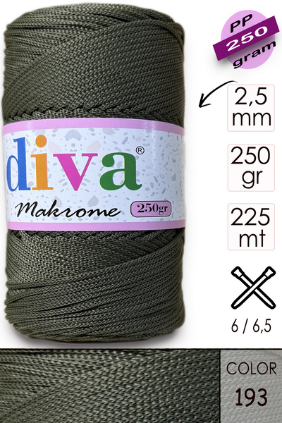 Diva İplik Поліп Макроме 250 ГР 193 Хакі