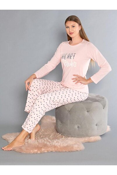 Poppy Long Sleeve Crew Neck Pajama Set - Summer Heart Pattern Soft Milan Fabr...
