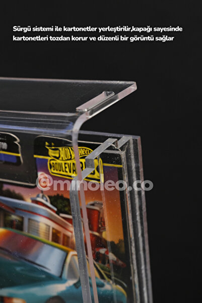 Minoleo Kapaklı Pleksi Hot Wheels Diecast Araba Premium Geniş Kartonetleri İle Dikey Araç Sergileme Rafı