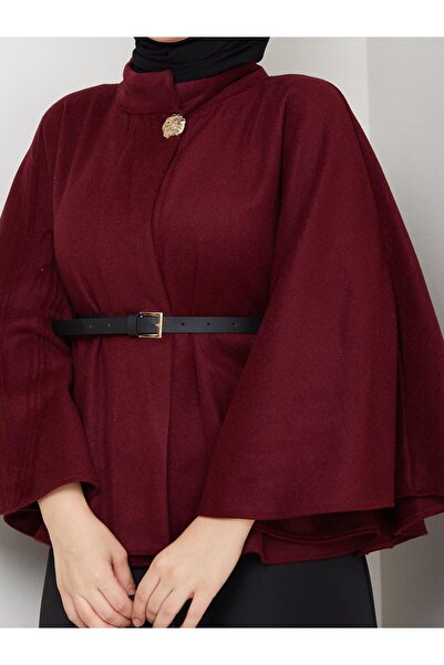 Nergis Neva Butik Kaşe Sarı Dügmeli Deri Kemerli Panço