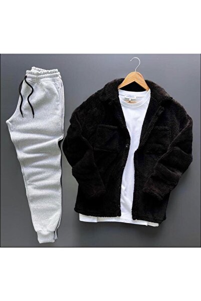 İnsane Minds Férfi zsebes részletes plüss ing és tréningruha kombináció, felső és alsó