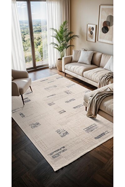 Cotto Home Moon MO107M Krem Halı Modern Lacivert Detaylı Akrilik Pamuk Taban Salon Halısı Yatak Odası