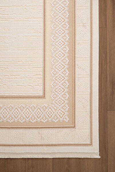 Cotto Home Crown CR003K Krem Halı Klasik Çerçeveli Detaylı Pamuk Taban Akrilik Tozuaz Salon Yatak Odası Koridor