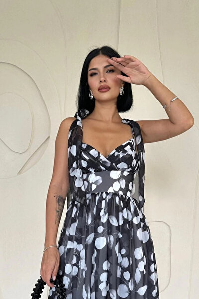 Omarı Black Chiffon Draped Dress