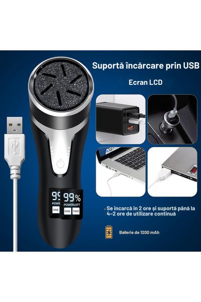 MACASORE Pilă Electrică pentru Picioare V-510 cu Set Pedichiură, 9 Discuri de Șlefuire, Aspirare Integrată, Ecran LED, Reîncărcabilă USB, Rezistentă la Apă IPX7, Negru
