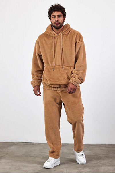 MADZEYMODA Premium Men's Hooded Mink Bottom-Top Kangaroo Plush Set Ls-8622