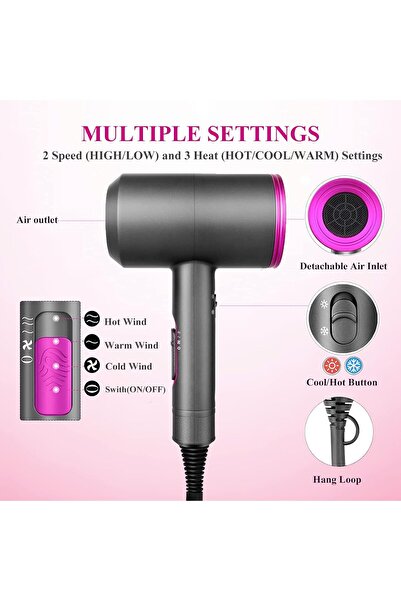 Generic Professional Hair Dryer 2200W Hair Dryer 2 Speeds/Cold Air, Hair Dryer with Nozzle for Family,Salons