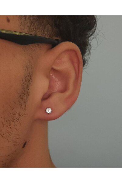 POKAK Alerji Yapmayan Kübik Tek Taş Zirkon Taurus Virgo Lobe İmpuria Çelik Küpe-4 MM