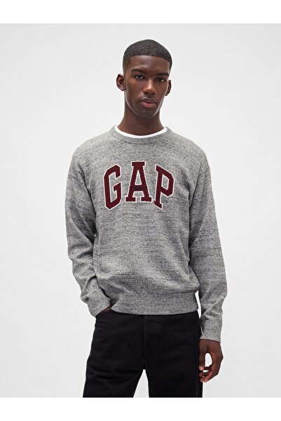 GAP Erkek Gri Relaxed Logo Intarsia Sweat