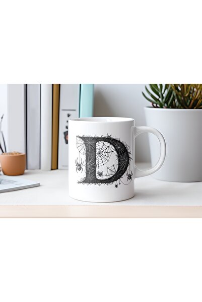 Beramussa كوب بتصميم حرف D على شكل عنكبوت وشبكات عنكبوت - هدية خاصة للهالوين