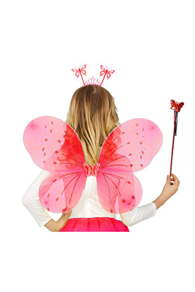 STUMBANNG طقم تاج ووصلة جناح فراشة للأطفال باللون الأحمر مقاس 50 سم