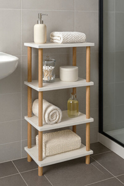 PEKA Banyo Düzenleyici 4 Raflı Ahşap Çok Amaçlı Raf Mutfak Düzenleyici Dolap