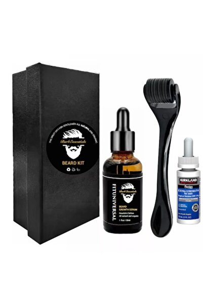 FITUNIVERSAL 3-piece Beard Growth & Care Set with Dermaroller, Serum and Oil, 90 ml