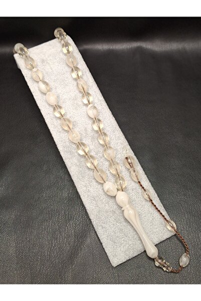 Han Ticarethane سبحة من الخرز الأبيض الشفاف مع خيوط بنية