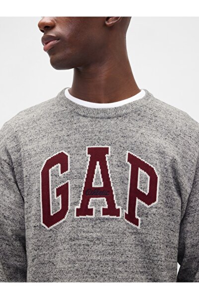 GAP Erkek Gri Relaxed Logo Intarsia Sweat
