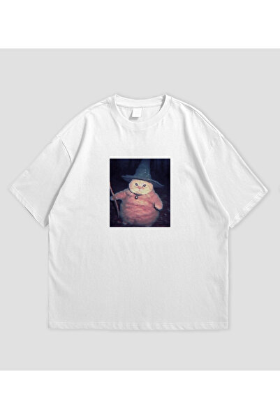 SVART WEAR تي شيرت كبير الحجم مطبوع عليه قطة ساحرة