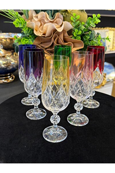 LOKMAN ZÜCCACİYE BOHEMİA KRİSTAL 6 ORGANİK RENK EL KESMESİ KAHVE YANI SU BARDAĞI KADEH (180ML)