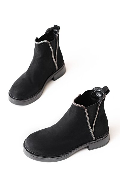 Rainon Store Where Elegance Meets Comfort: Stone Detailed Elastic Casual Women's Boots – Black Suede Color Sparkle