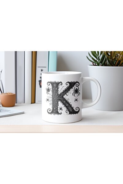 Beramussa كوب بتصميم حرف K على شكل عنكبوت وشبكات العنكبوت - هدية خاصة للهالوين