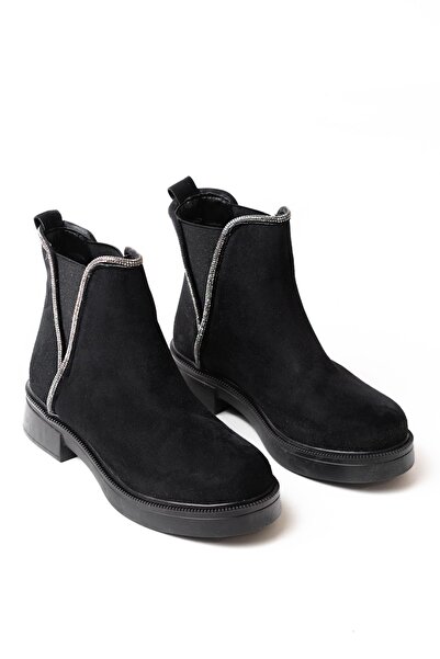 Rainon Store Where Elegance Meets Comfort: Stone Detailed Elastic Casual Women's Boots – Black Suede Color Sparkle