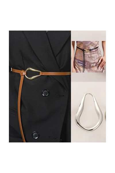 TREND Silver Metal Asimetrik Oval Kemer / Fular / Şal Tokası