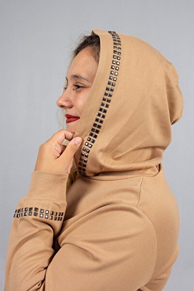 Truva XXL Stone Sparkle Hooded Oversized Tracksuit Set Brown