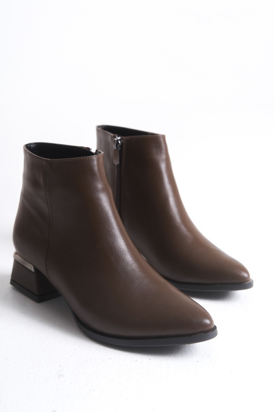 YADE MODA Women's Brown Leather Short Heel Boots