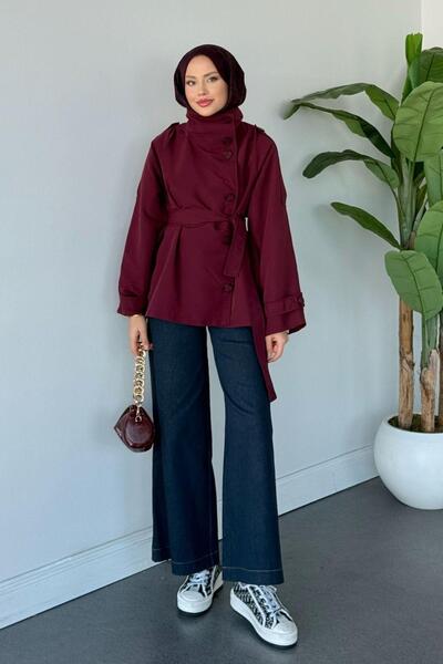 HAZA MODA Dik Yaka Trenç Bordo