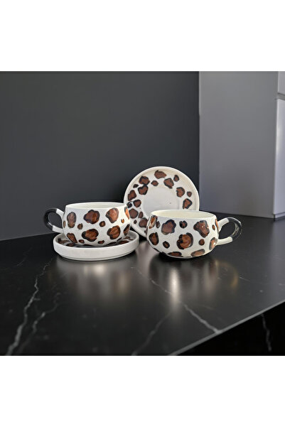 İlbay Çini Takı Beren Mug with Brown and Gold Plate