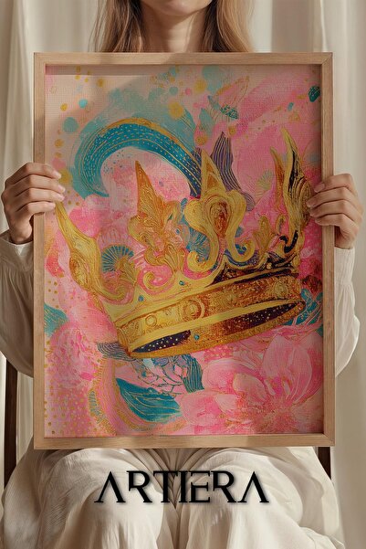 Artiera Ξύλινος πίνακας για κοριτσίστικο δωμάτιο Princess Dream Wavy Gold Crown