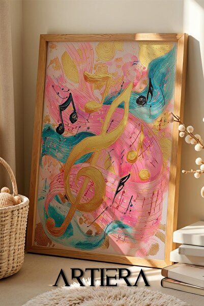 Artiera Prenses Rüyası Notalı Müzik Temalı Kız Çocuk Odası Ahşap Tablo